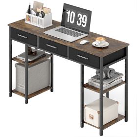 HOMCOM 47" Small Computer Desk, Writing Desk with Fabric Drawers, Home Office Desk with Adjustable Shelves, Rustic Brown