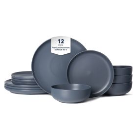 12-Piece Stoneware Dinner Plates Bowls Sets | Microwave & Dishwasher Safe | Non-Toxic Dinner Plates Bowls Set | Stackable Matte Glaze Kitchenware