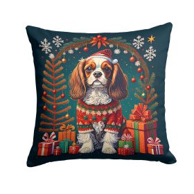 Cavalier King Charles Spaniel Christmas Throw Pillow Machine Washable, Indoor Outdoor Decorative Pillow for Couch, Bed or Patio, 14Hx14W