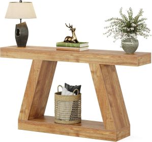 Console Table, 55-Inch Rustic Sofa Table with Storage, Industrial Wooden Entryway Table