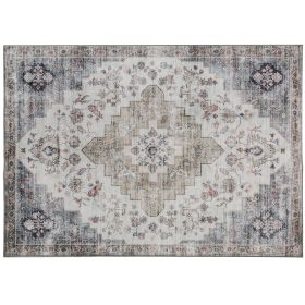 HOMCOM 8x10 Area Rug, Vintage Machine Washable Rug, Non-Slip Carpet for Living Room, Bedroom, Dining Room, Brown and Green