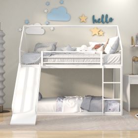 Twin over Twin House Bed with Ladder and Slider, House Bed, Bunk Bed