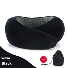 Soft Memory Foam Travel Neck Pillow U Shape Adjustable Support Comfortably Sleeping On Plane Car Office Noon Break (Option: Deep Black Velcro Style)