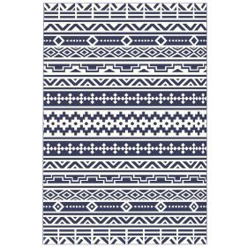 Reversible Outdoor Rug, Waterproof Plastic Straw With Carry Bag, 6 X 9, Blue  White Geometric (Color: Blue)