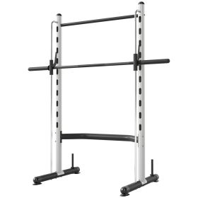 Squat Rack With Pull Up Bar And Barbell Bar Adjustable Bench Press Multi-Function Weight Lifting Half Rack, White (Color: White)