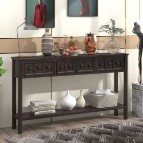 Rustic Entryway Console Table,60" Long Sofa Table with two Different Size Drawers and Bottom Shelf for Storage (Color: Espresso, Material: Solid Wood)