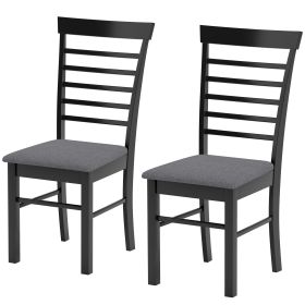HOMCOM Wooden Dining Chairs Set of 2, Farmhouse Upholstered Kitchen Chairs with Rubber Wood Frame, Black and Gray (Title: Default Title)