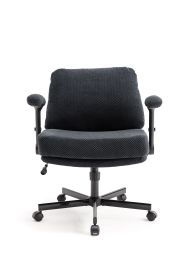 Criss Cross Chair with Wheels and Flip Arms-Comfy Fabric Cross Legged Office Chair with Thick Cushion&Wide Seat (Color: Black)
