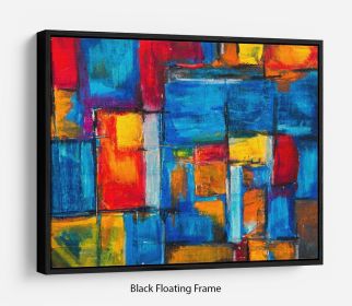 Blue and Red Square Abstract Painting Floating Frame Canvas (Color: Grey, size: 12" x 8" / 30cm x 20cm (approx))